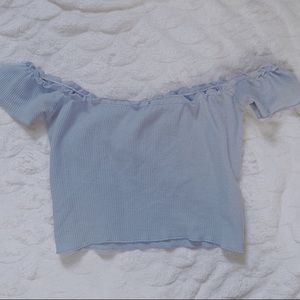 Trendy baby blue off the shoulder top